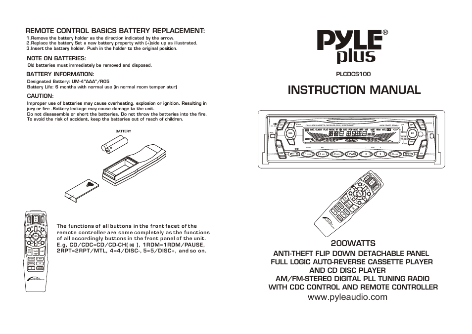 PYLE Audio PLCDCS100 User Manual | 6 pages