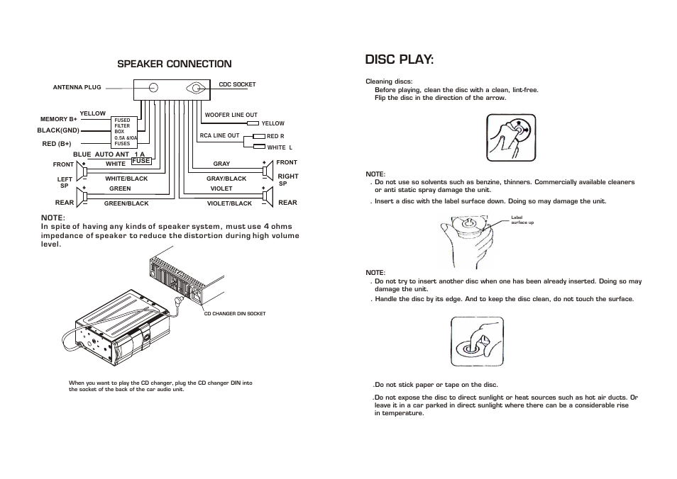 Disc play, Speaker connection | PYLE Audio PLCDCS100 User Manual | Page 6 / 6