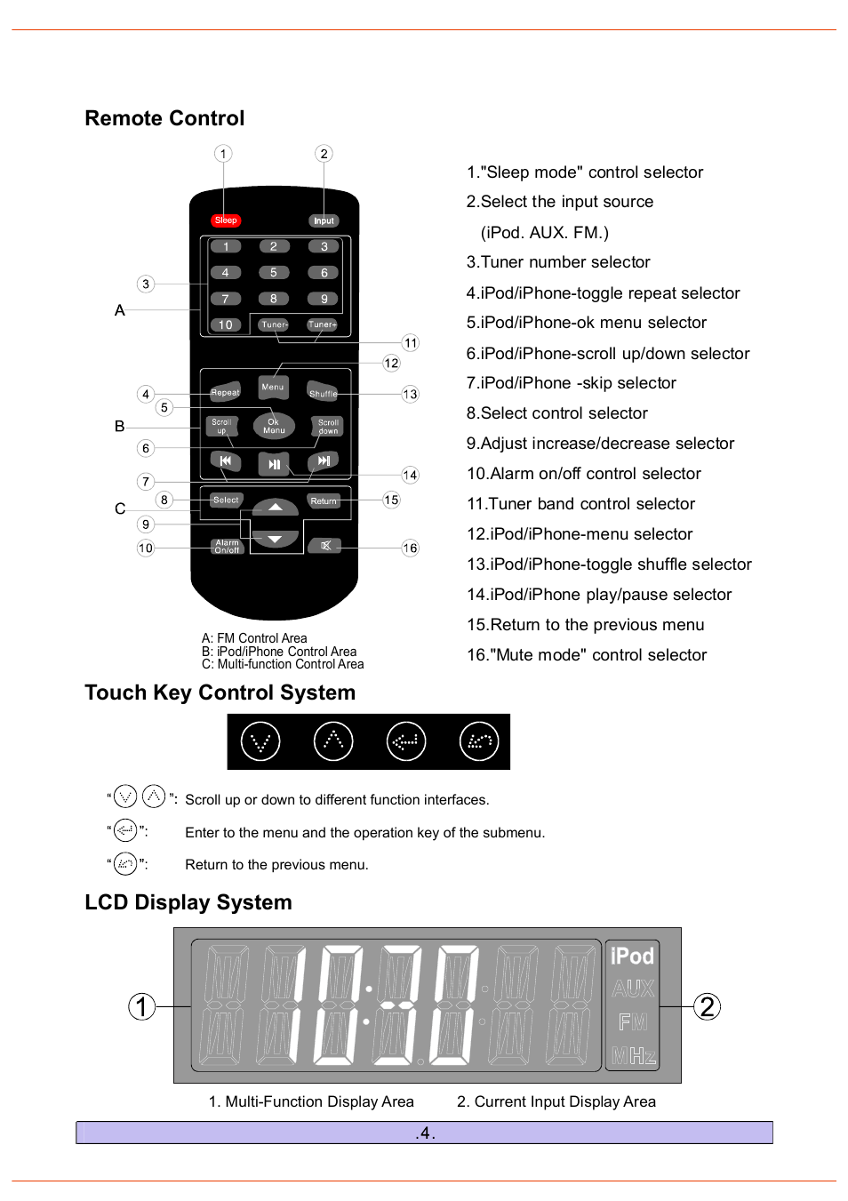 Remote control touch key control system, Lcd display system | PYLE Audio PHST92 User Manual | Page 5 / 10