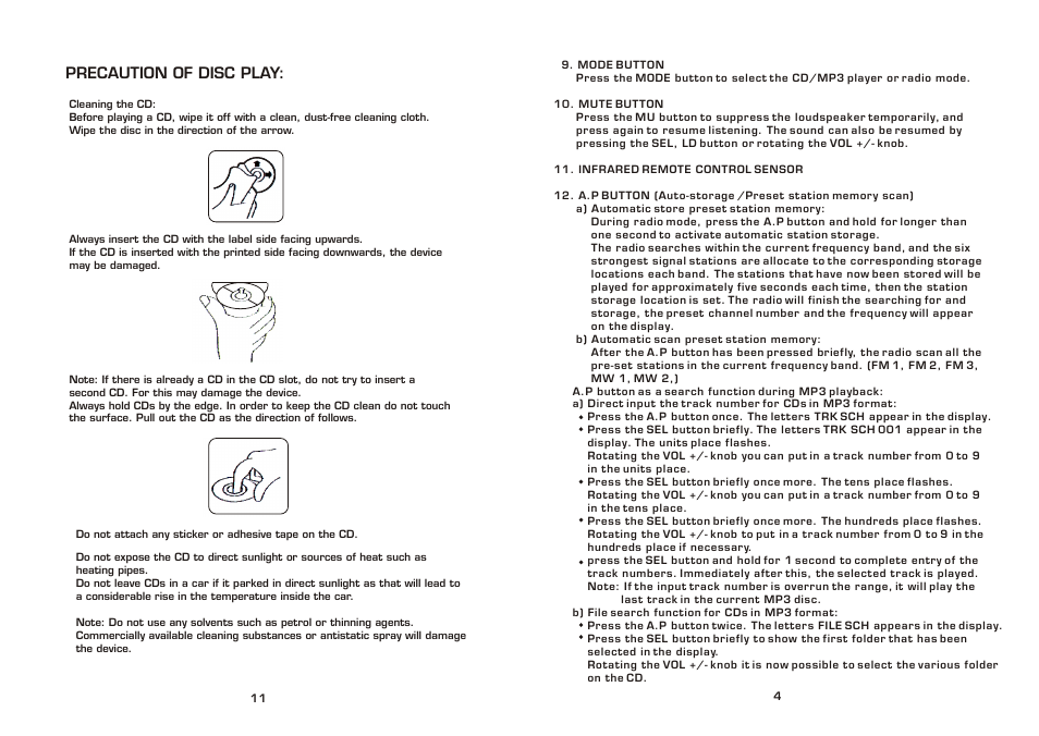 Precaution of disc play | PYLE Audio PLCD79MP User Manual | Page 5 / 8