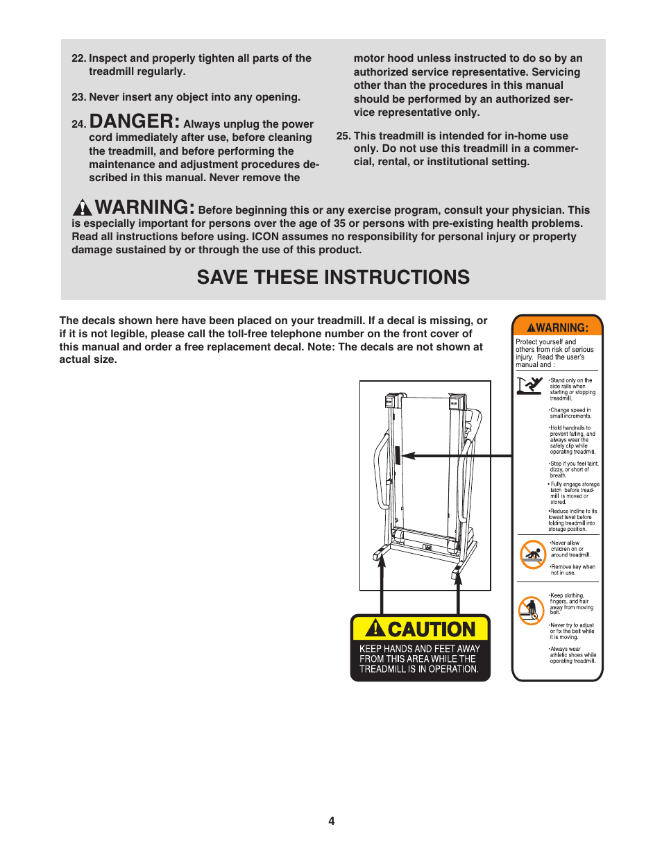 Warning, Save these instructions, Danger | PYLE Audio PFTL31404.1 User Manual | Page 4 / 22