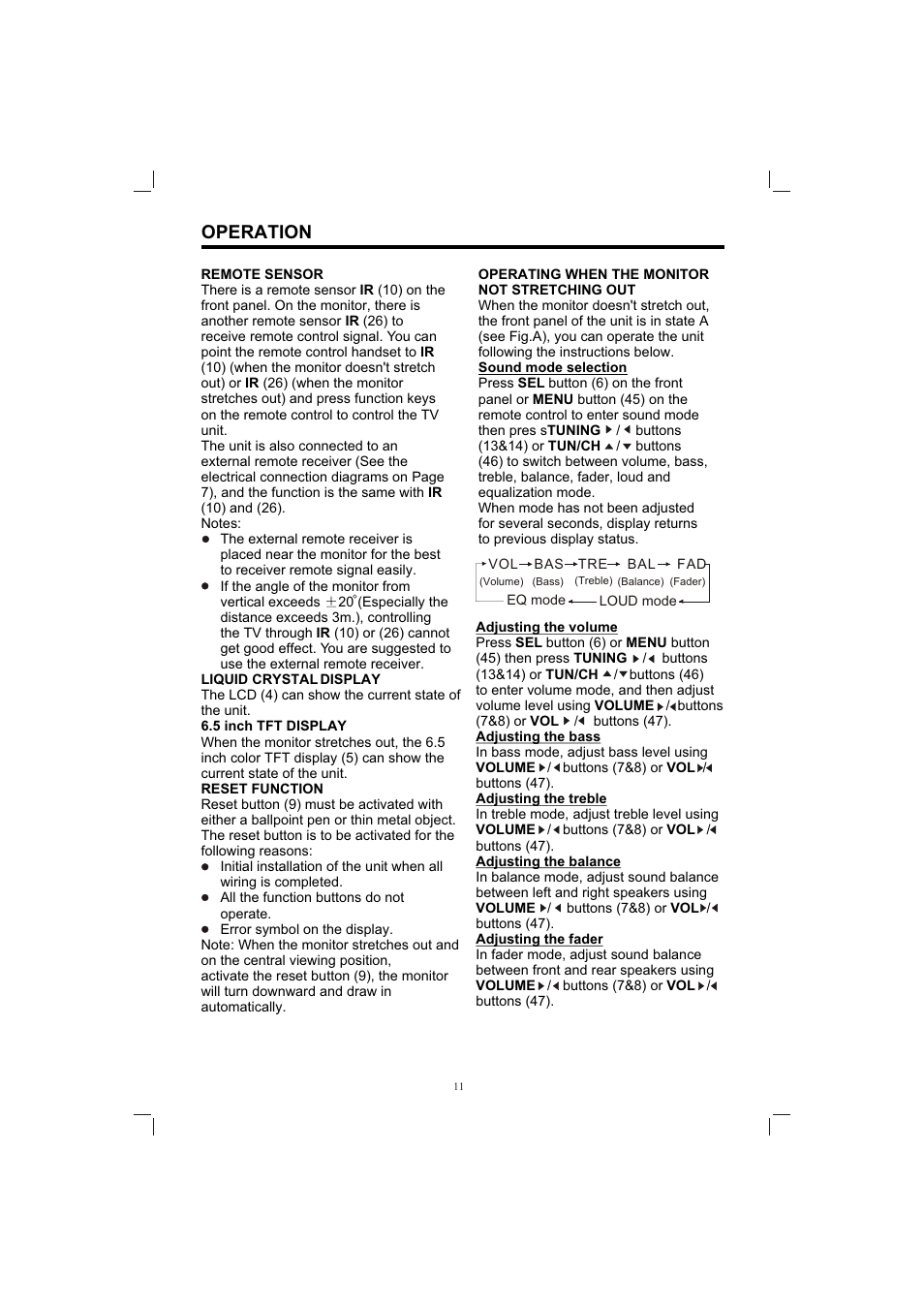 Т³гж 11, Operation | PYLE Audio PLTV65R User Manual | Page 11 / 20