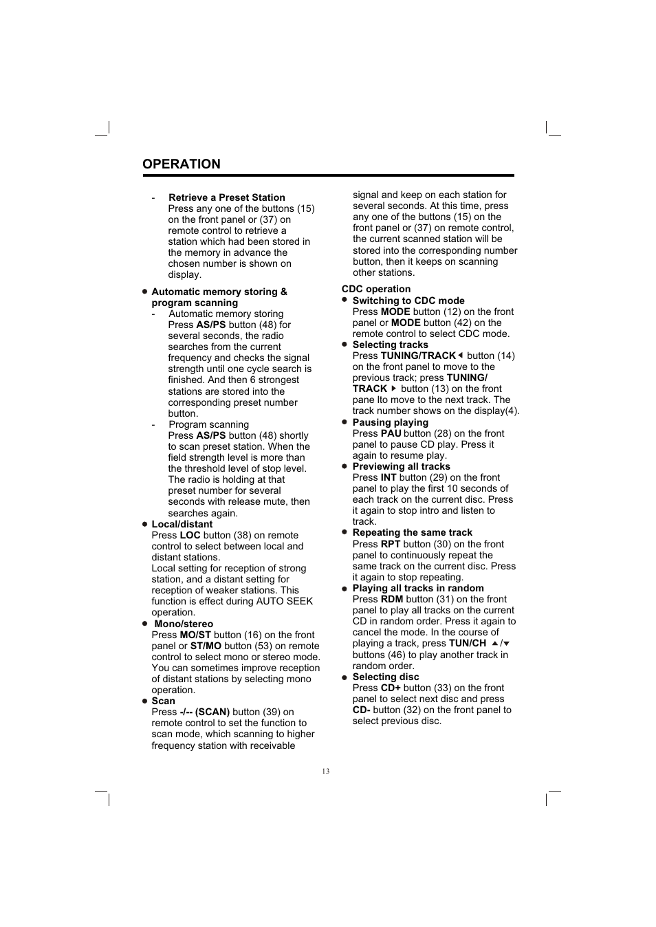 Т³гж 13, Operation | PYLE Audio PLTV65R User Manual | Page 13 / 20