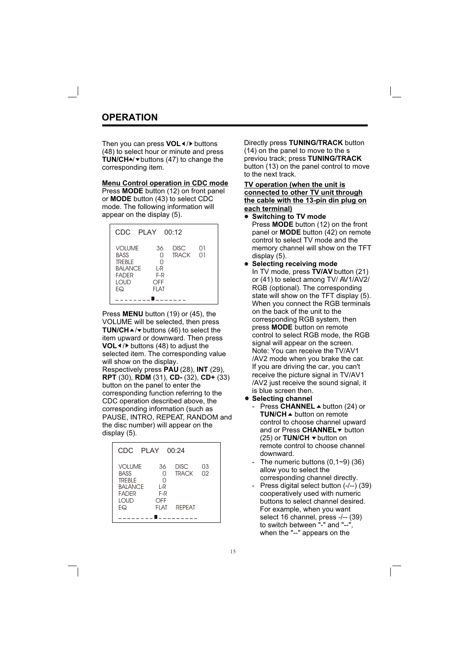 Т³гж 15, Operation | PYLE Audio PLTV65R User Manual | Page 15 / 20