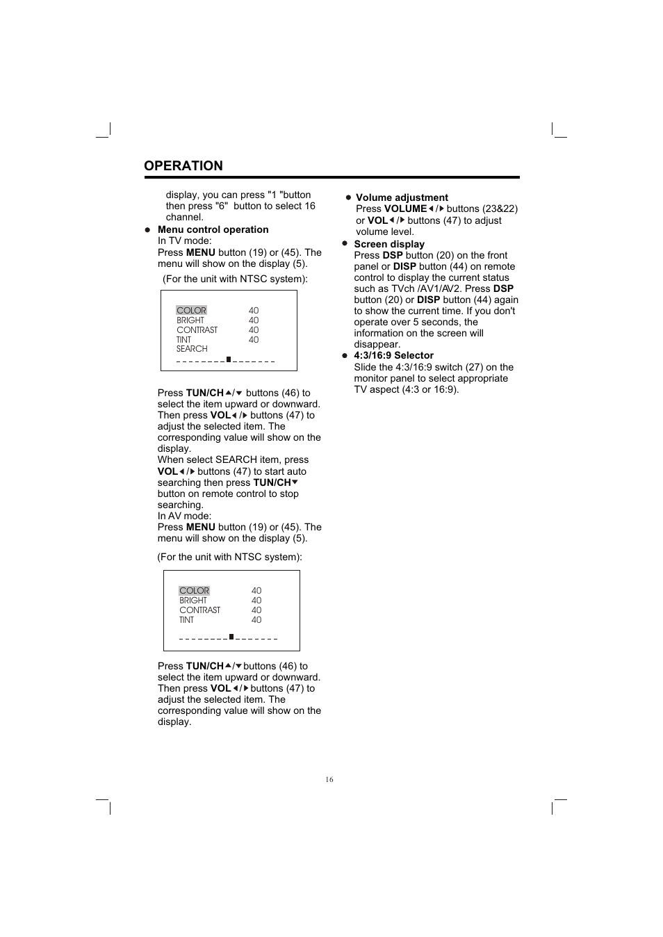 Т³гж 16, Operation | PYLE Audio PLTV65R User Manual | Page 16 / 20