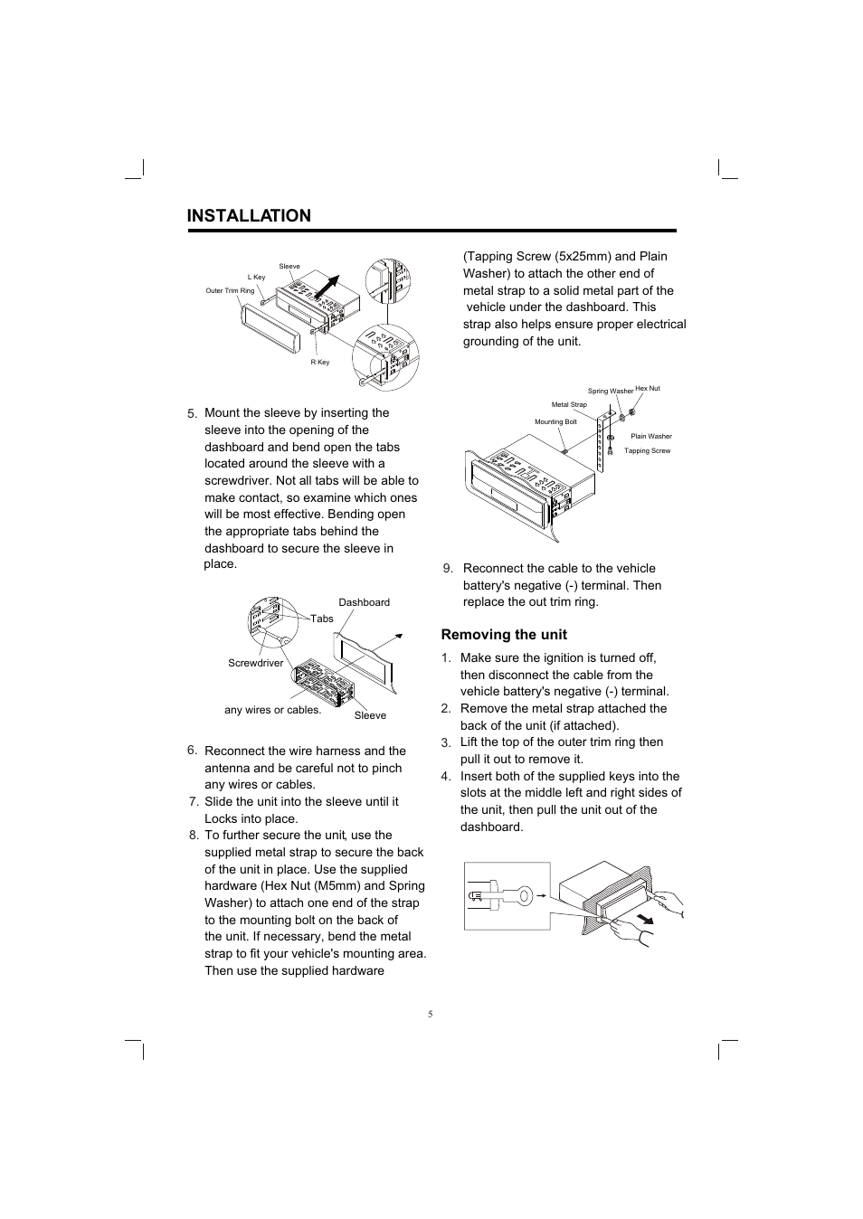 Т³гж 5, Installation, Removing the unit | PYLE Audio PLTV65R User Manual | Page 5 / 20