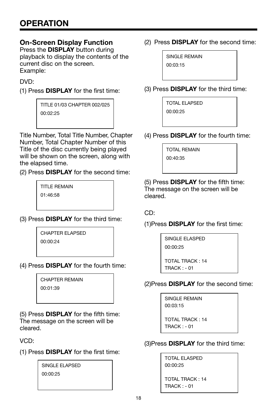 Operation, On-screen display function | PYLE Audio PLPK65TVD User Manual | Page 18 / 47