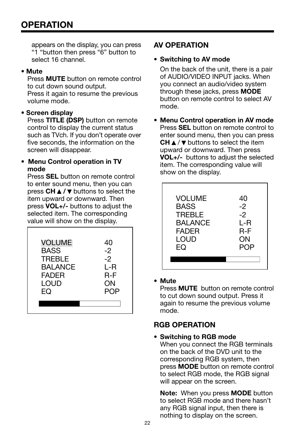 Operation | PYLE Audio PLPK65TVD User Manual | Page 22 / 47