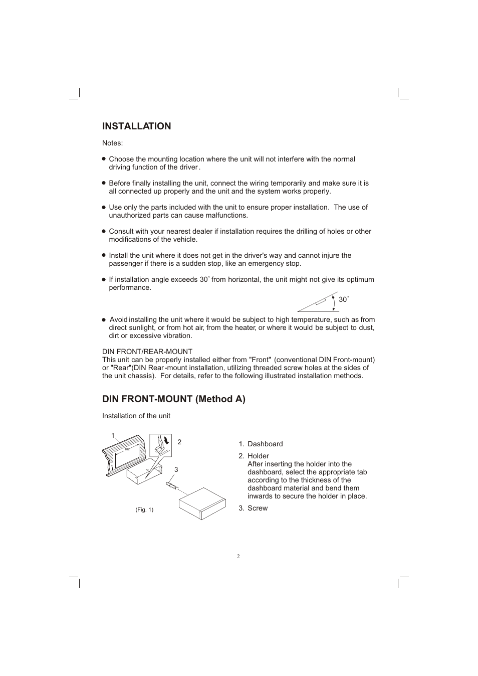 Т³гж 2, Installation, Din front-mount (method a) | PYLE Audio PLPK65TVD User Manual | Page 34 / 47