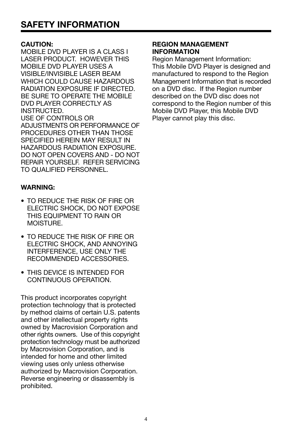 Safety information | PYLE Audio PLPK65TVD User Manual | Page 4 / 47