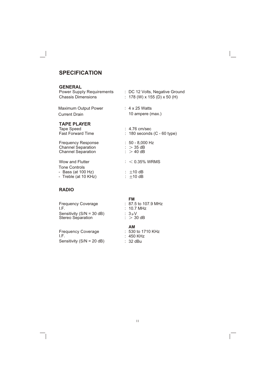 Т³гж 11, Specification | PYLE Audio PLPK65TVD User Manual | Page 43 / 47