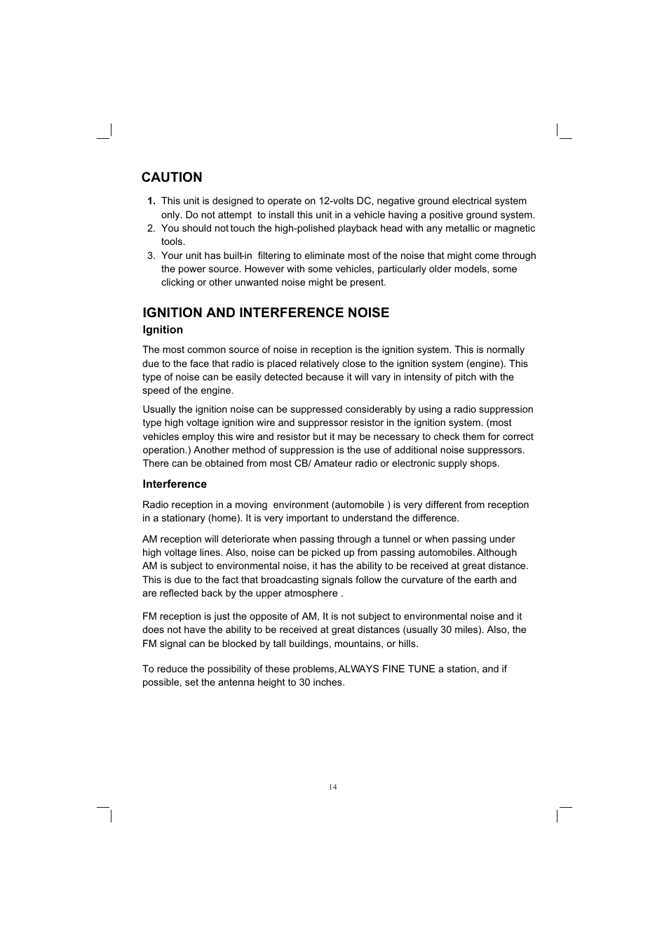 Т³гж 14, Caution ignition and interference noise | PYLE Audio PLPK65TVD User Manual | Page 46 / 47