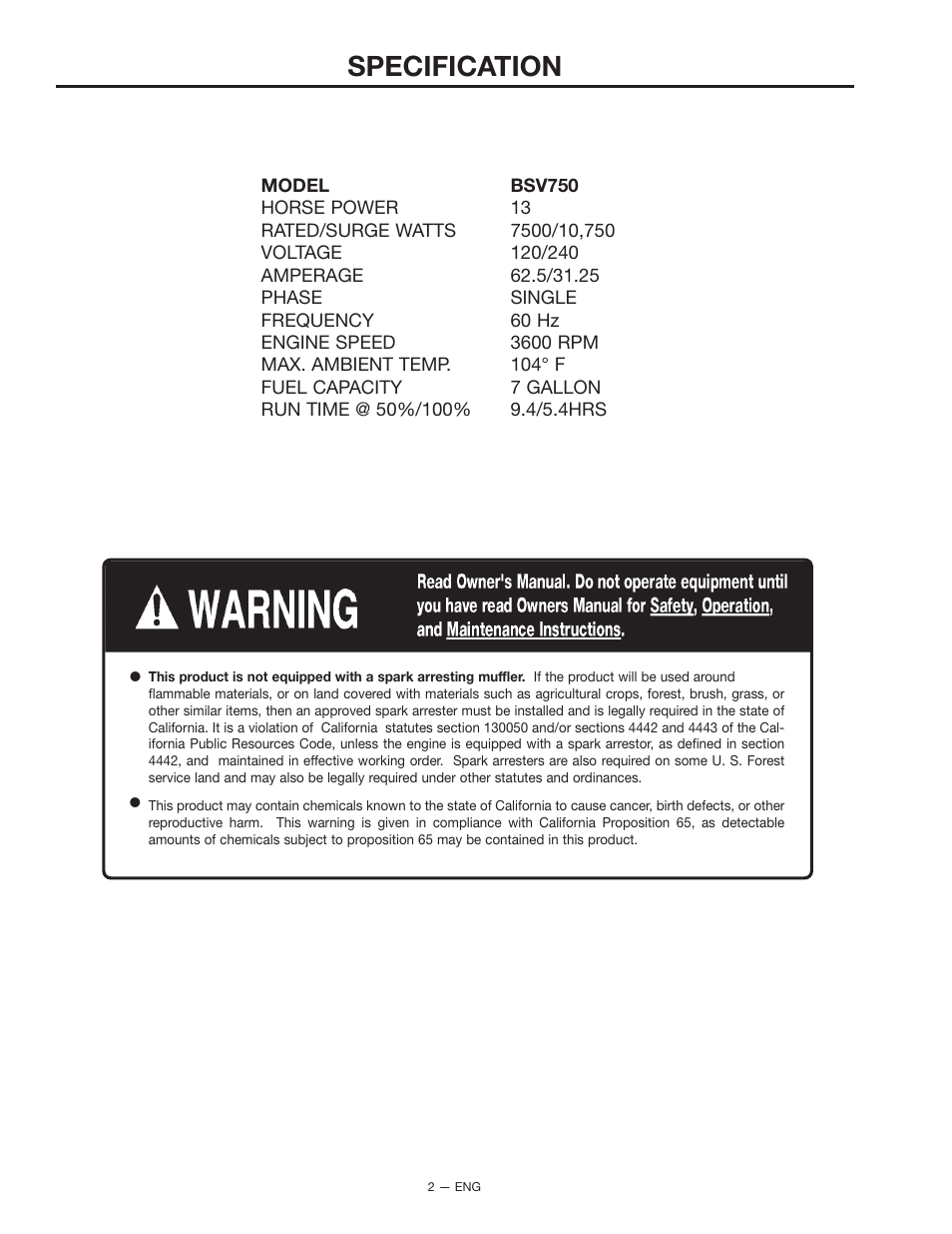 Specification | PYLE Audio BSV750 User Manual | Page 2 / 22