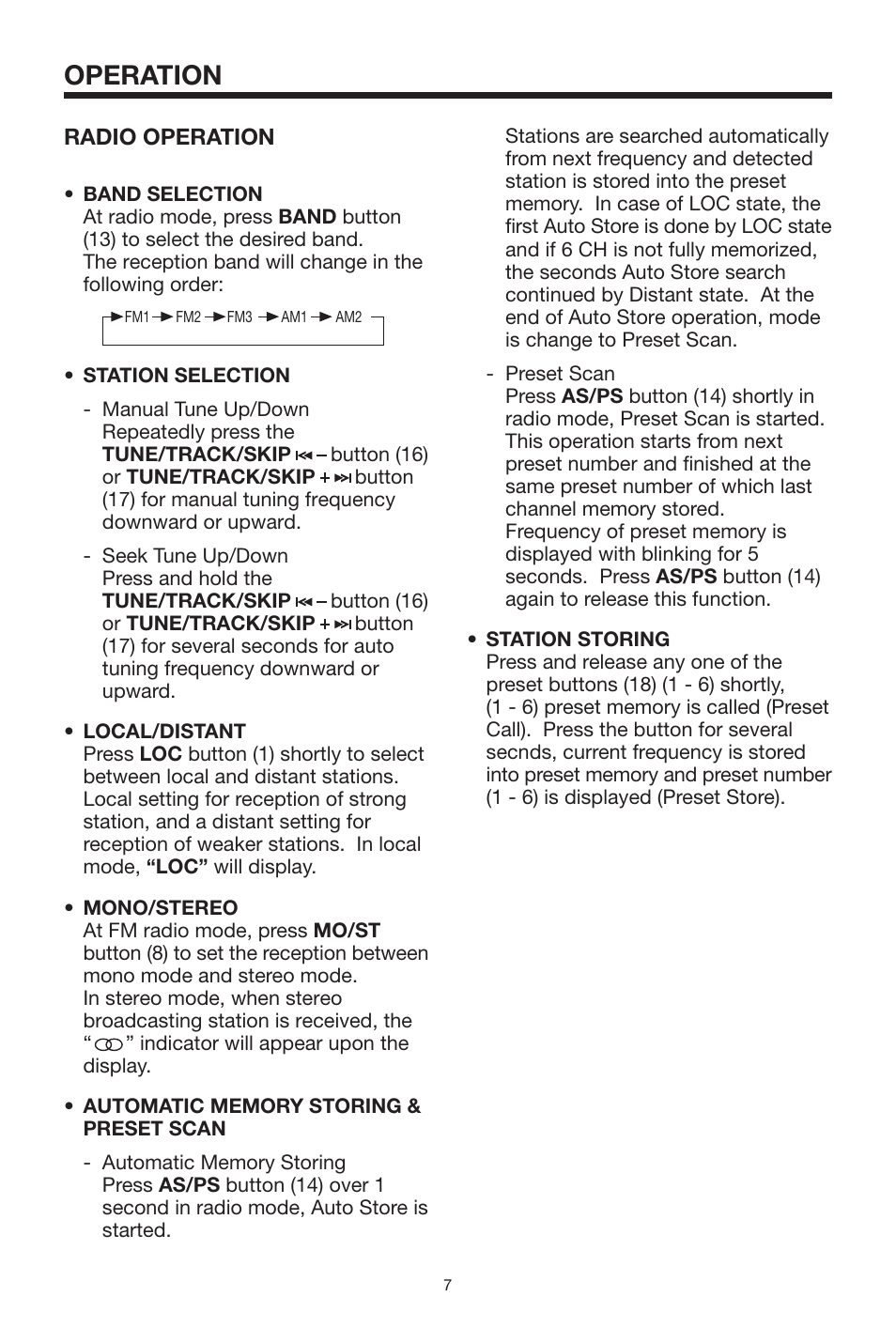 Operation, Radio operation | PYLE Audio PLCDCS300 User Manual | Page 7 / 16