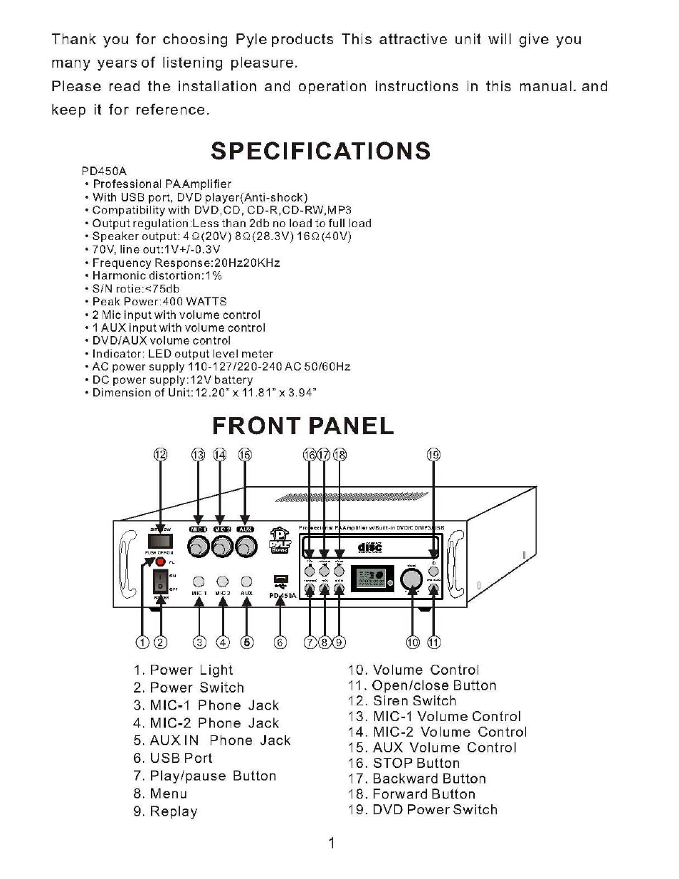 PYLE Audio PD450A User Manual | Page 2 / 4
