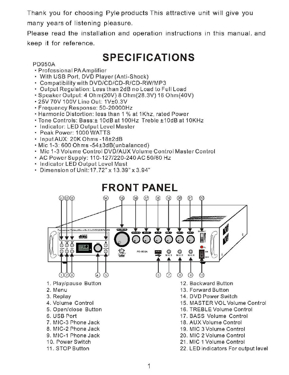 PYLE Audio PD950A User Manual | Page 2 / 4