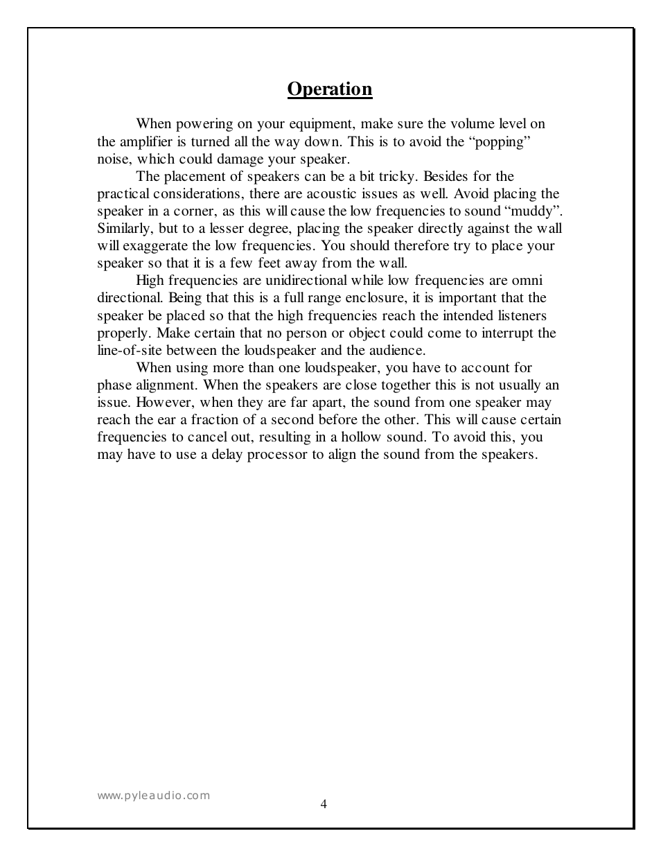 Operation | PYLE Audio PPHP1259 User Manual | Page 4 / 7