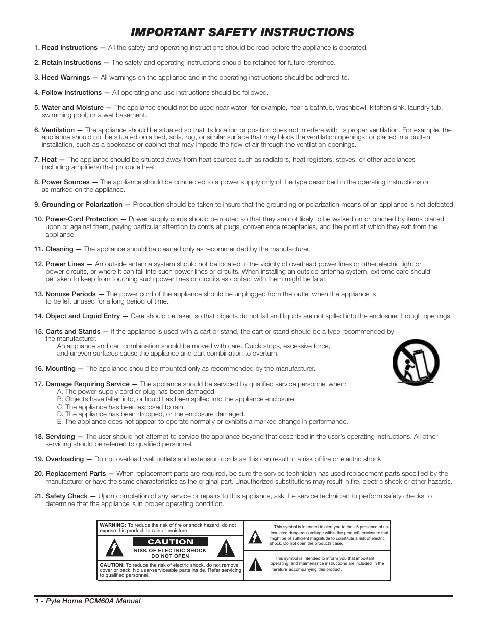 Important safety instructions | PYLE Audio PCM60A User Manual | Page 2 / 8