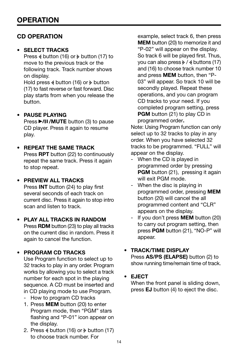 Operation | PYLE Audio PLCD16MRWB User Manual | Page 14 / 20