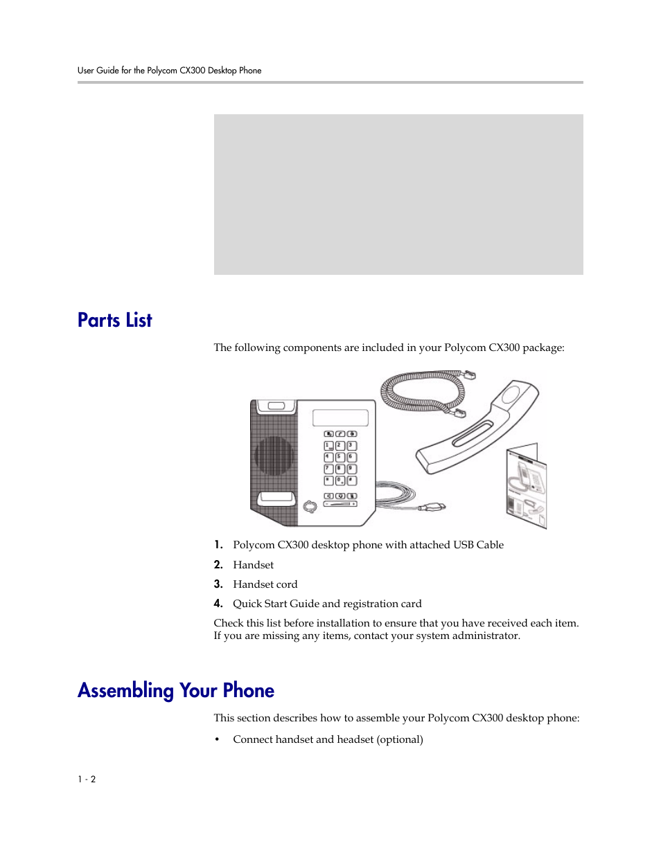Parts list, Assembling your phone, Parts list –2 assembling your phone –2 | PYLE Audio CX300 User Manual | Page 8 / 36