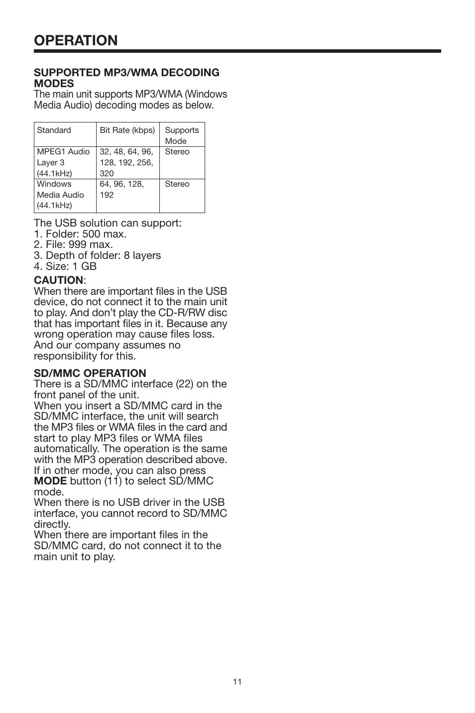 Operation | PYLE Audio PYLE Hydra Series PLMR19W User Manual | Page 11 / 14