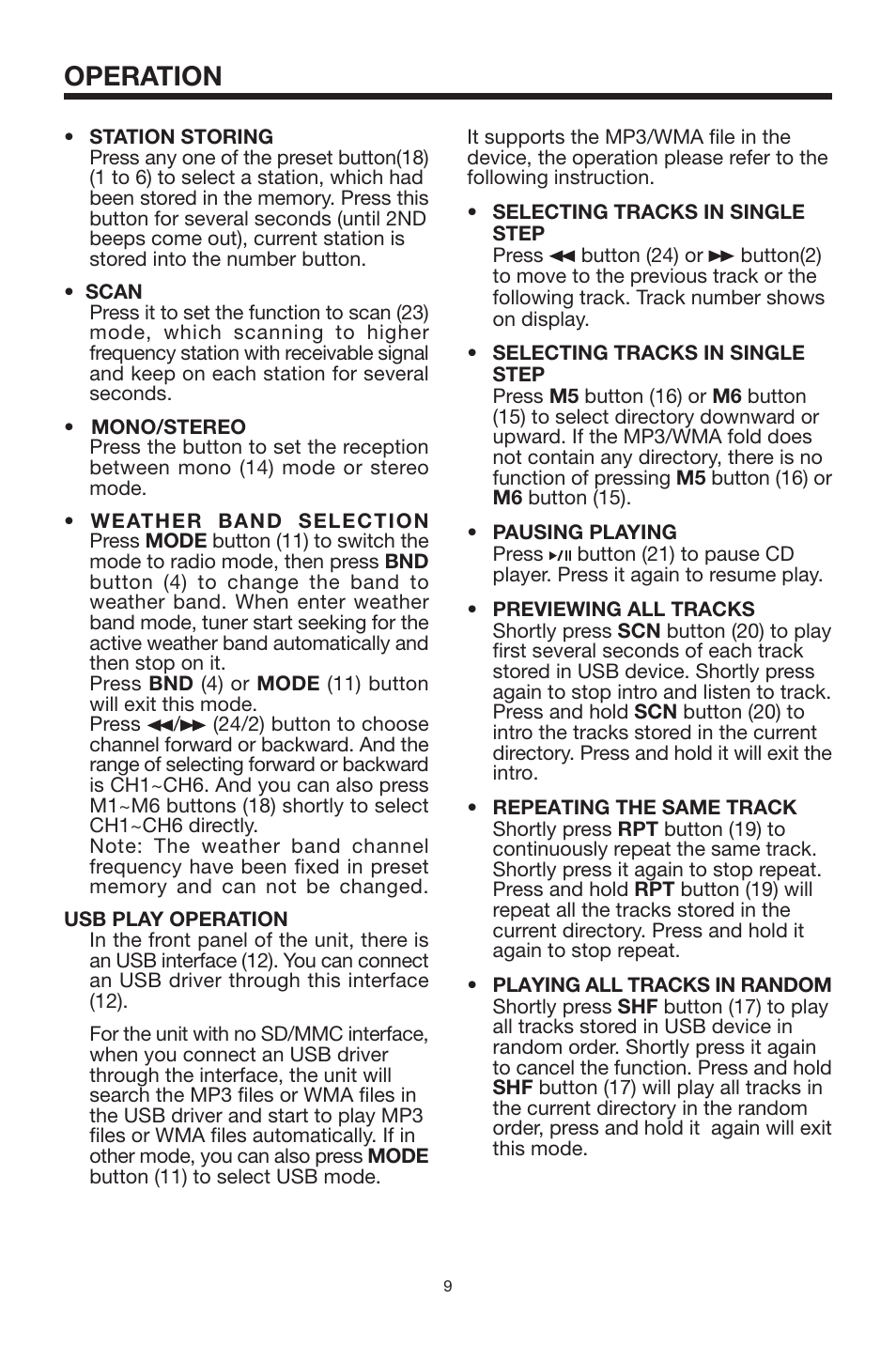 Operation | PYLE Audio PYLE Hydra Series PLMR19W User Manual | Page 9 / 14
