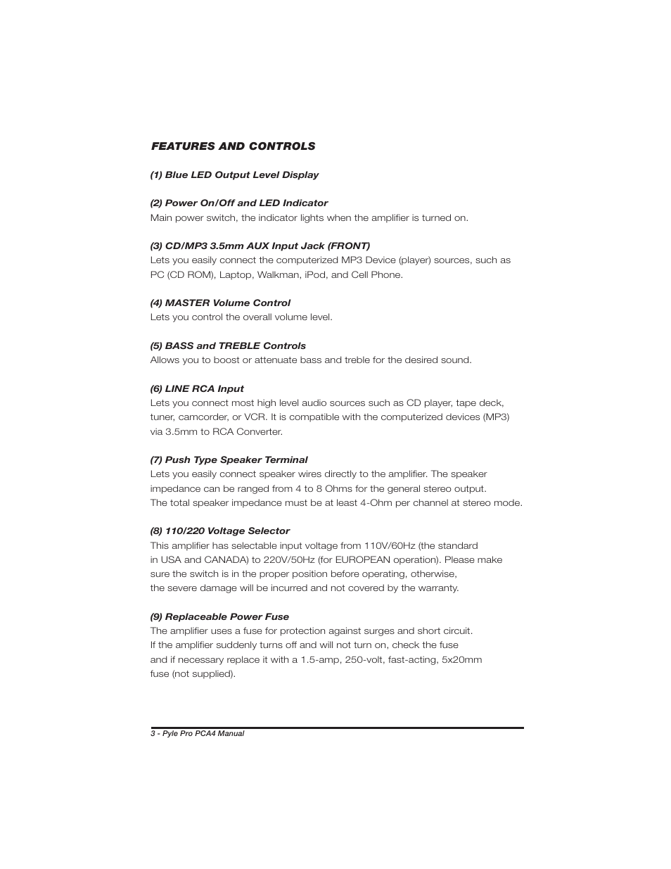 PYLE Audio PCA4 User Manual | Page 4 / 8
