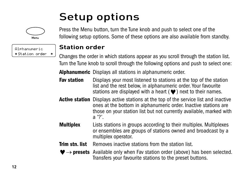 Setup options | Pure Sonus-1XT User Manual | Page 12 / 20