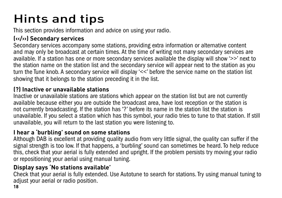 Hints and tips | Pure Sonus-1XT User Manual | Page 18 / 20