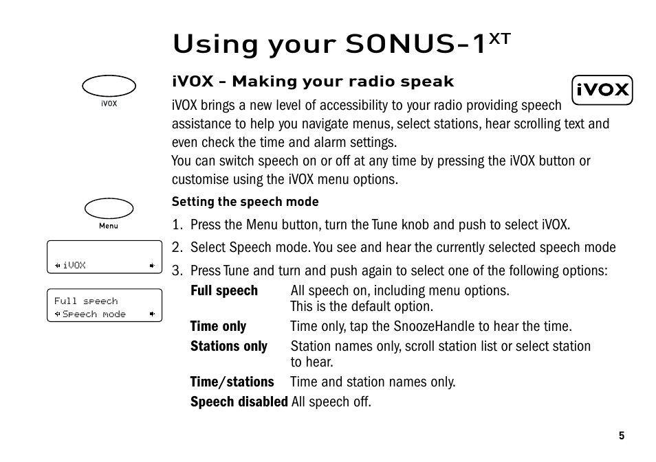 Using your sonus-1 | Pure Sonus-1XT User Manual | Page 5 / 20