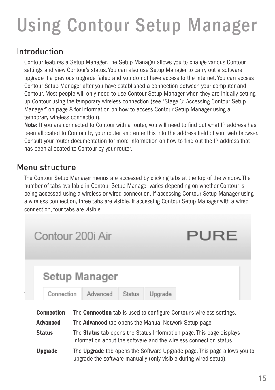 Using contour setup manager | Pure Digital Pure Contour Air 200i User Manual | Page 15 / 28