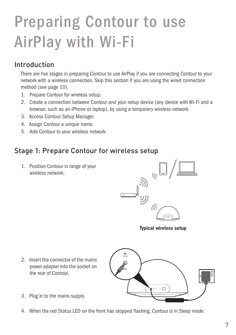 Preparing contour to use airplay with wi-fi, Stage 1: prepare contour for wireless setup, Introduction | Pure Digital Pure Contour Air 200i User Manual | Page 7 / 28