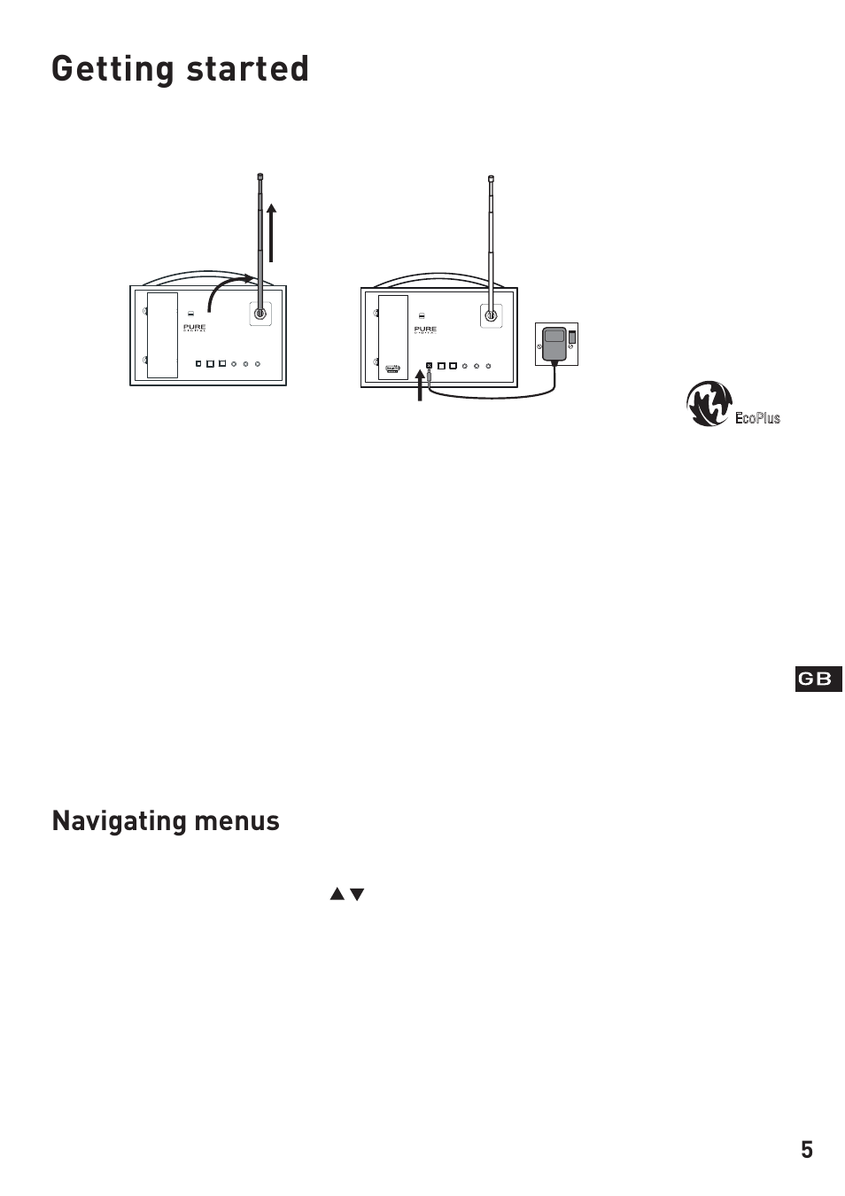 Getting started, Navigating menus | Pure Evoke-3 User Manual | Page 7 / 20