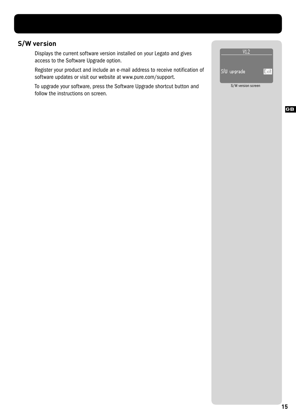 S/w version, Gr eat brit ain 15 | Pure Legato - User Guide User Manual | Page 17 / 20