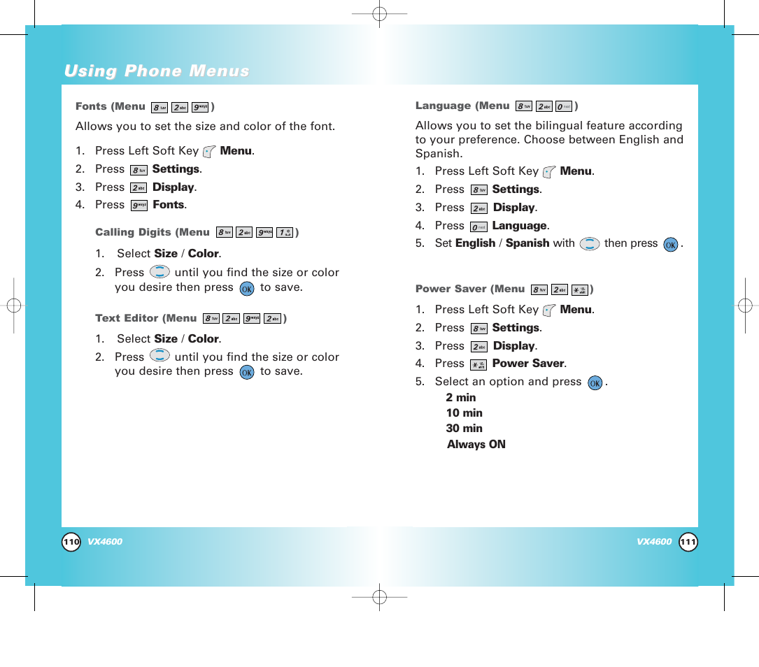 Using phone menus | Pure Digital VX4600 User Manual | Page 57 / 80