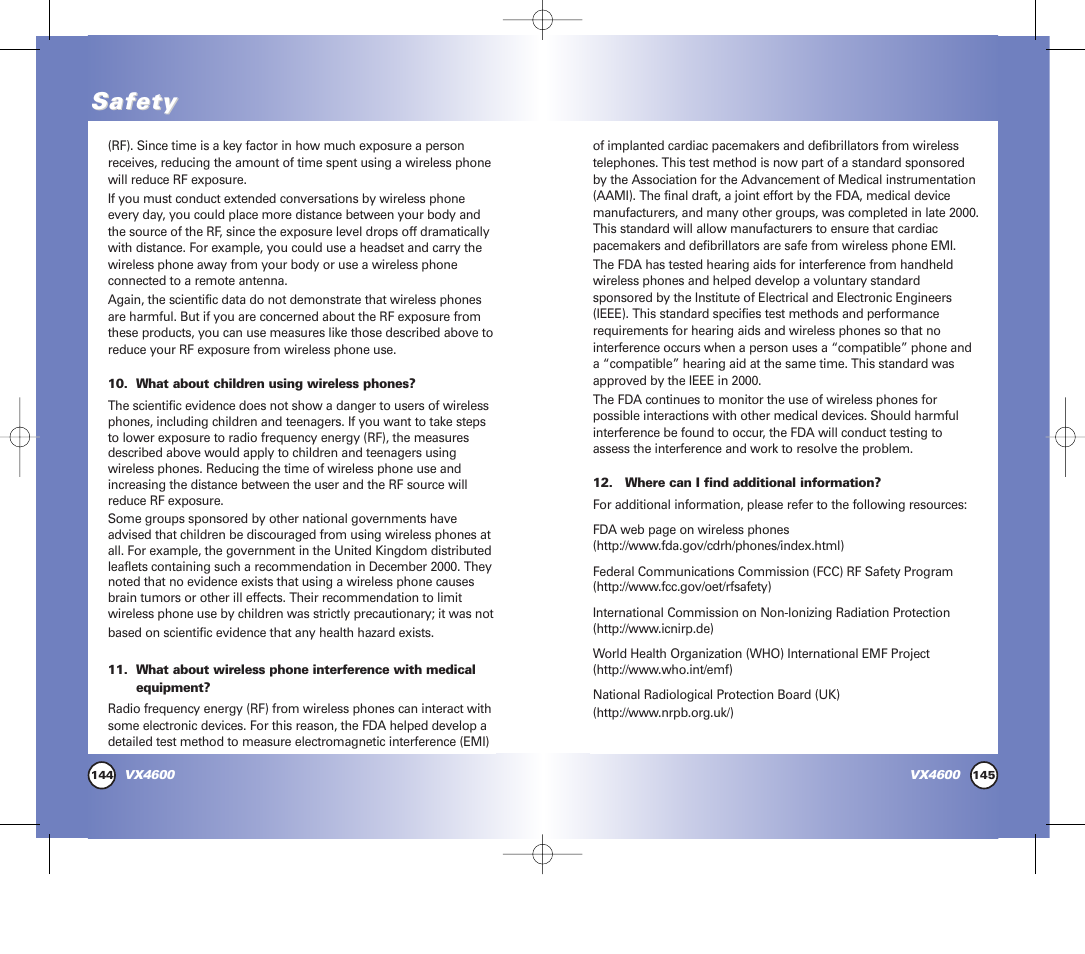 Safety | Pure Digital VX4600 User Manual | Page 74 / 80