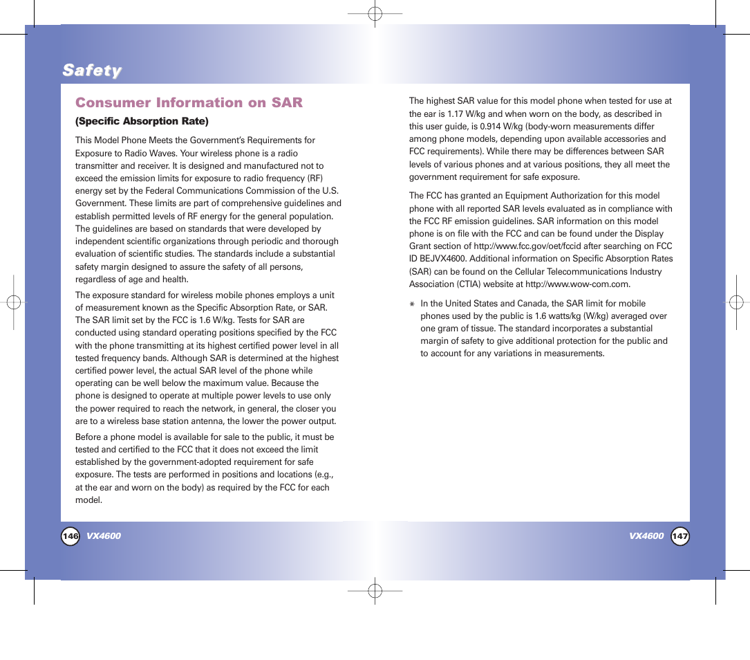 Safety, Consumer information on sar | Pure Digital VX4600 User Manual | Page 75 / 80