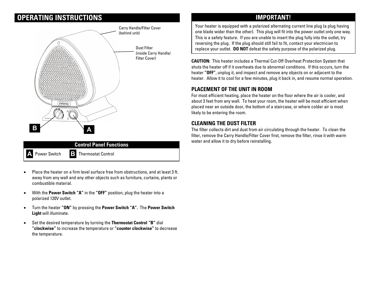 Operating instructions | Pelonis DISC FURNACE HC-350 User Manual | Page 2 / 4