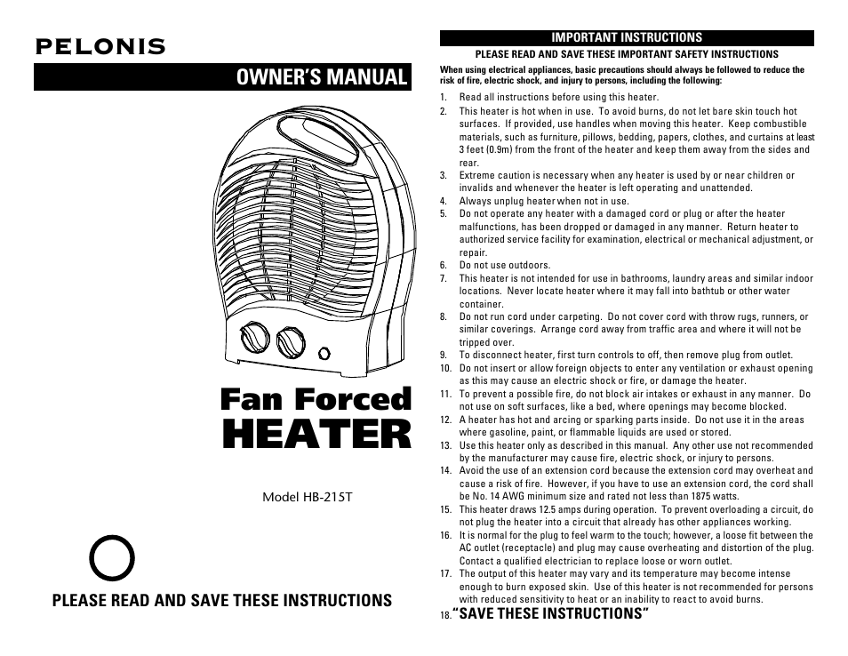 Pelonis HB-215T User Manual | 6 pages
