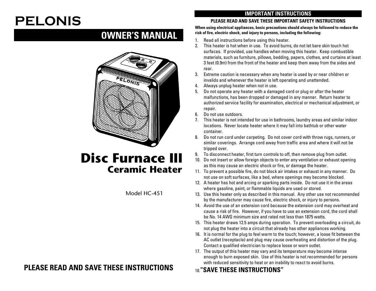 Pelonis HC-451 User Manual | 4 pages