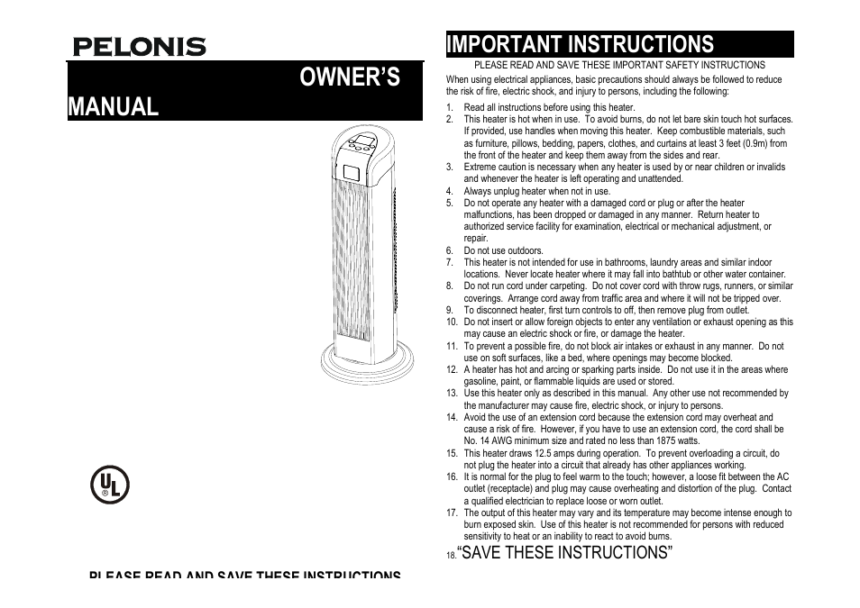Pelonis HC-0119A User Manual | 4 pages