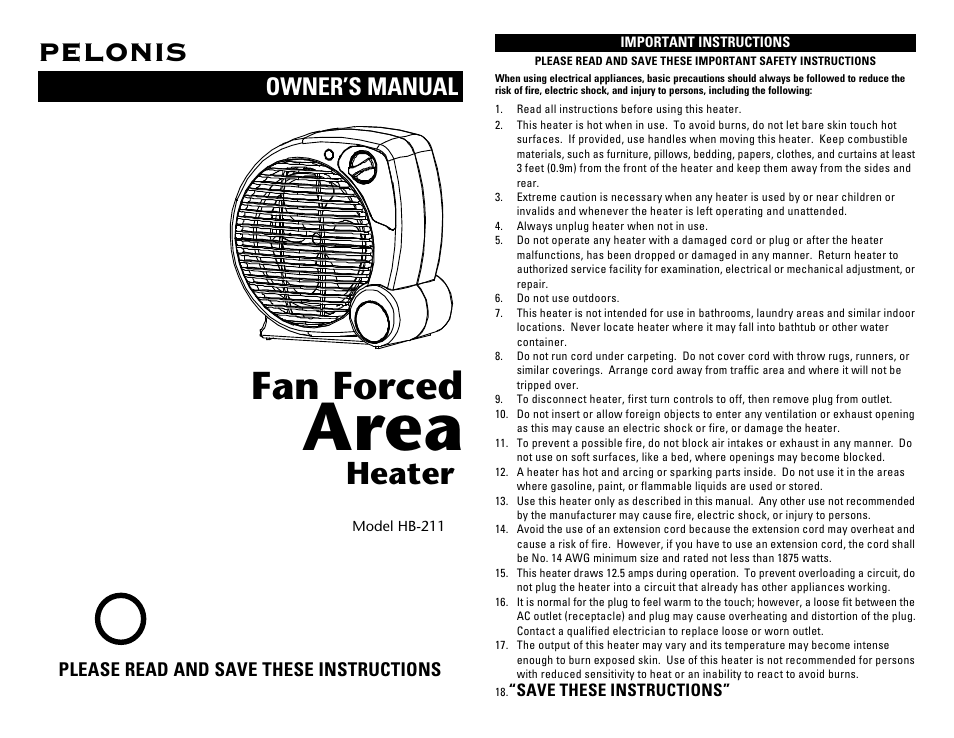 Pelonis HB-211 User Manual | 6 pages