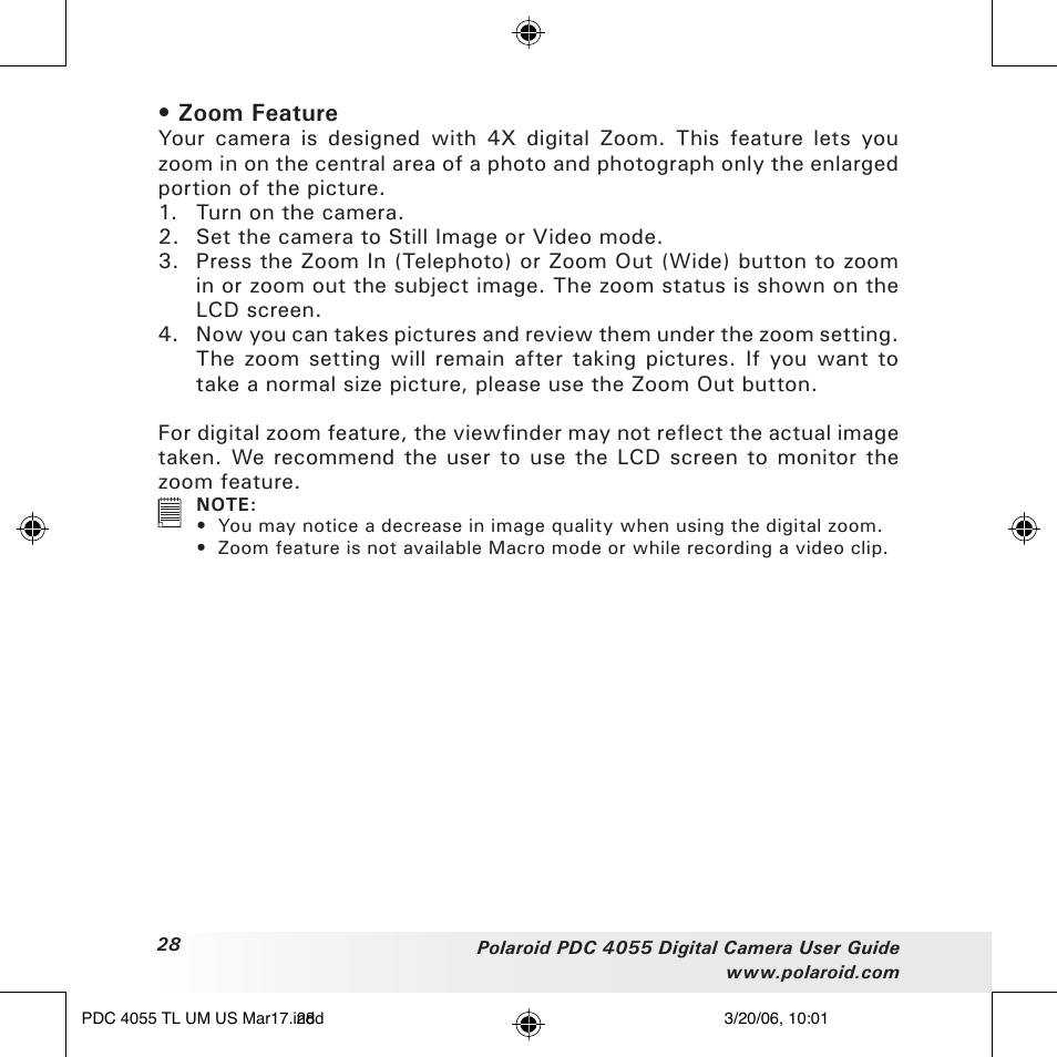 Zoom feature | Polaroid PDC4055 User Manual | Page 28 / 72