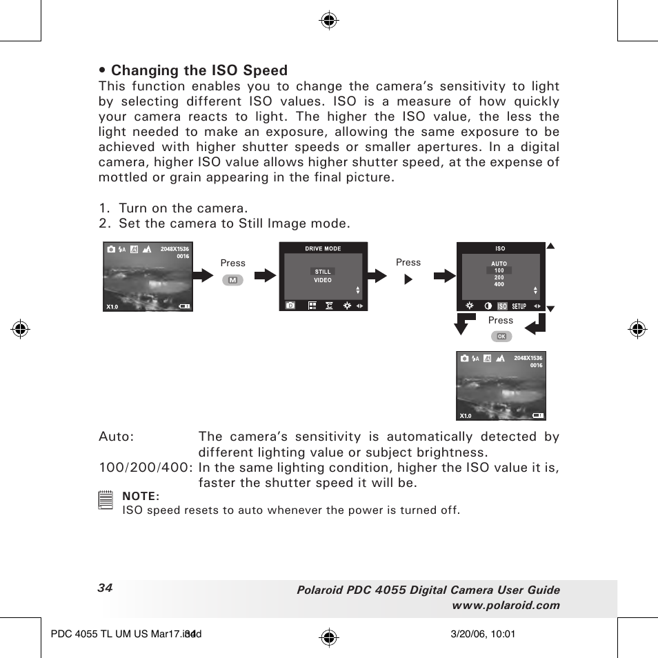 Changing the iso speed | Polaroid PDC4055 User Manual | Page 34 / 72