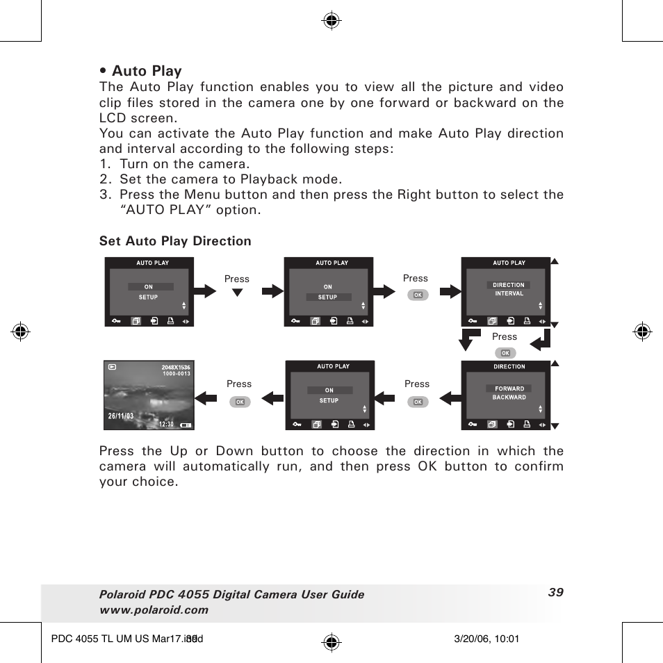 Auto play | Polaroid PDC4055 User Manual | Page 39 / 72