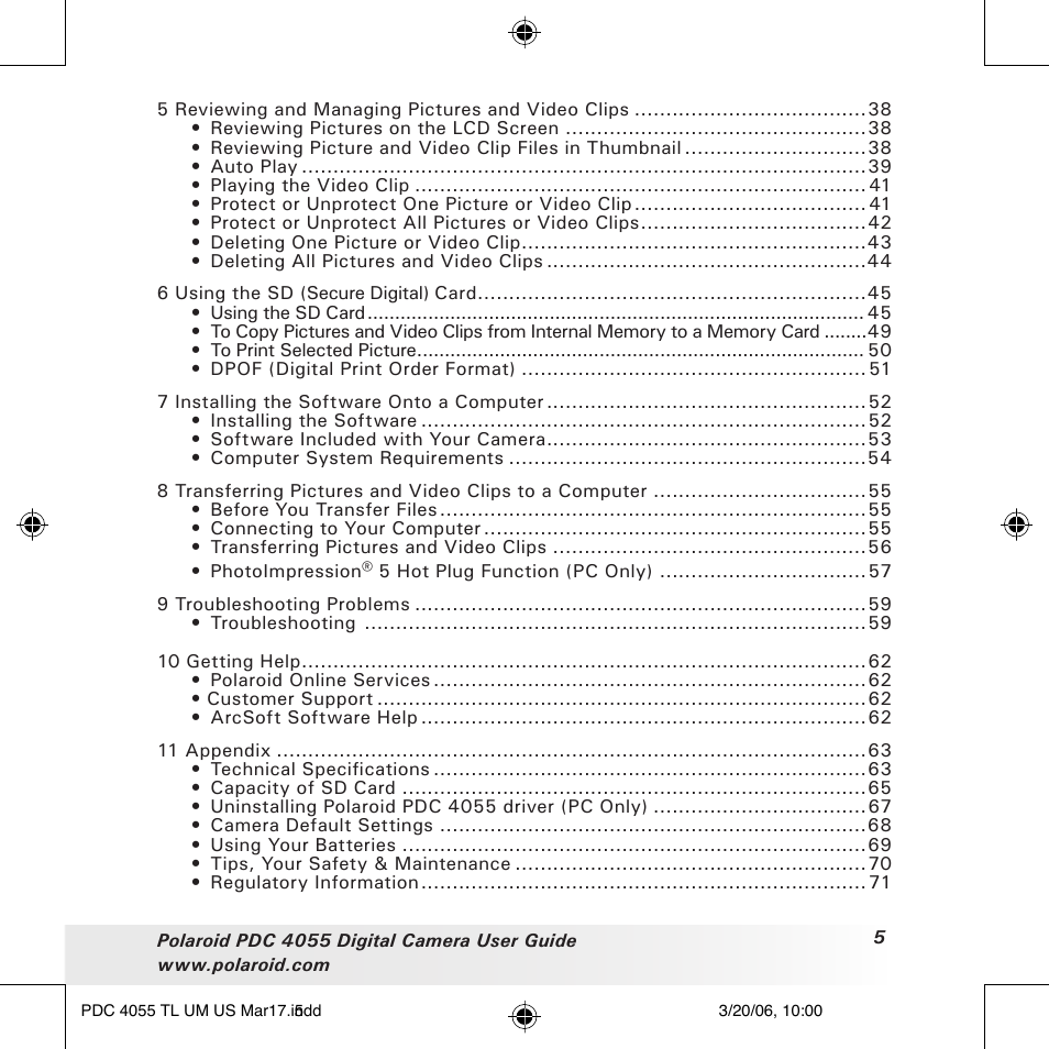 Polaroid PDC4055 User Manual | Page 5 / 72