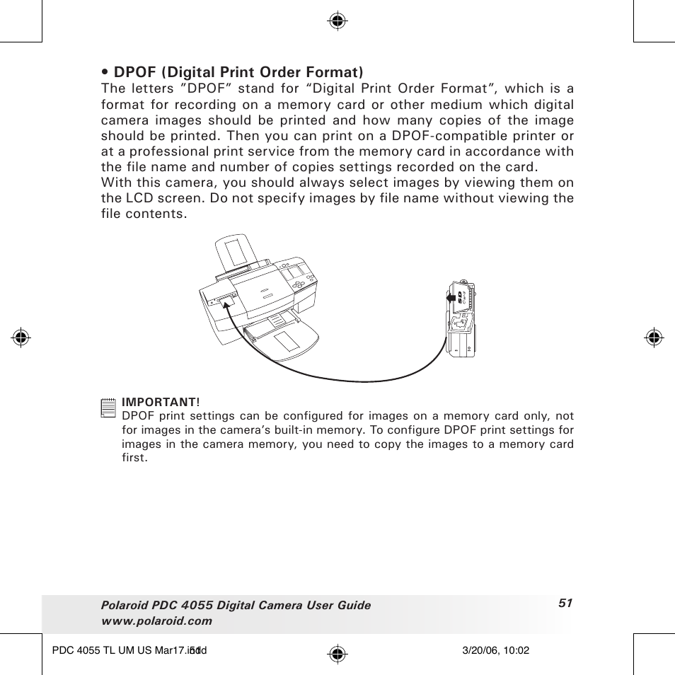 Dpof (digital print order format) | Polaroid PDC4055 User Manual | Page 51 / 72