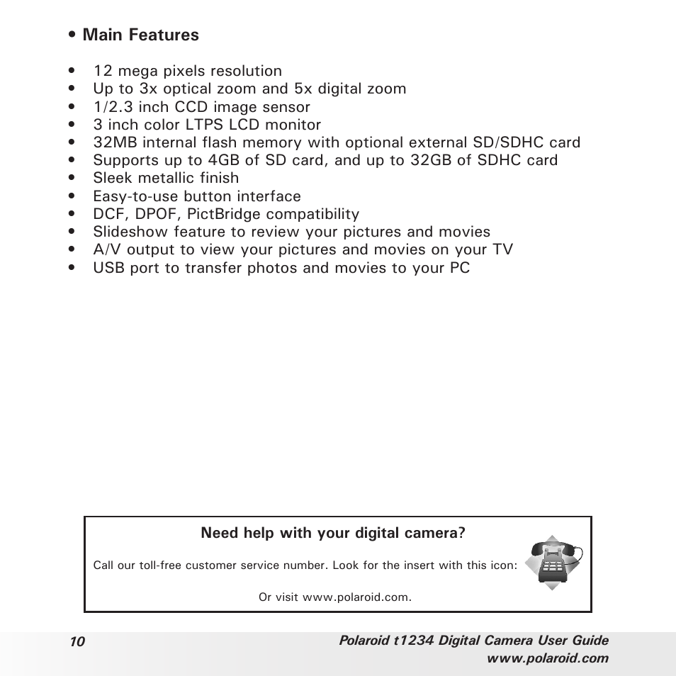Main features | Polaroid t1234 User Manual | Page 10 / 95