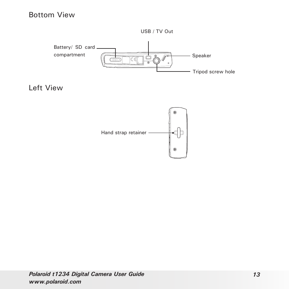 Bottom view, Left view | Polaroid t1234 User Manual | Page 13 / 95