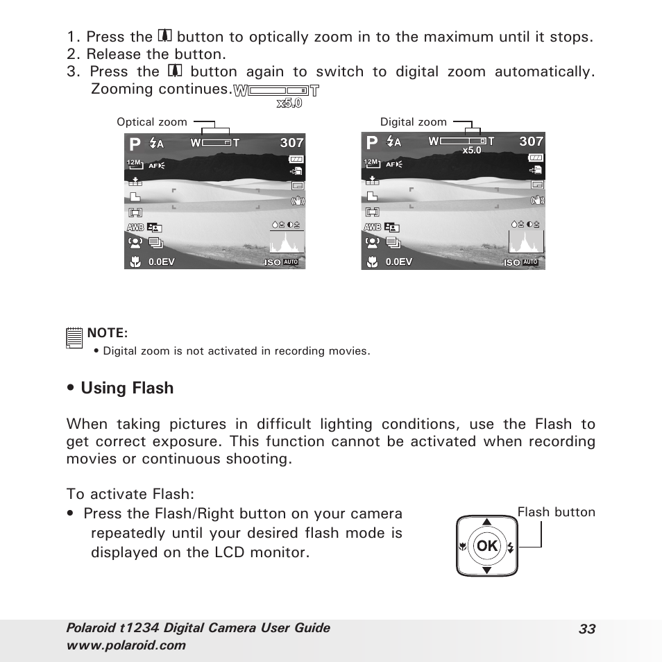 Using flash | Polaroid t1234 User Manual | Page 33 / 95
